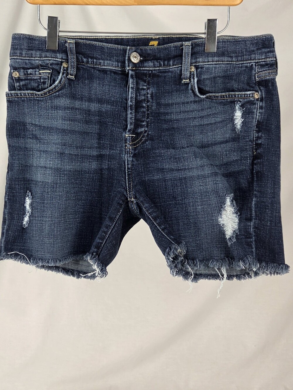 7 For All Mankind Dark Blue Distressed Denim Cutoff Shorts